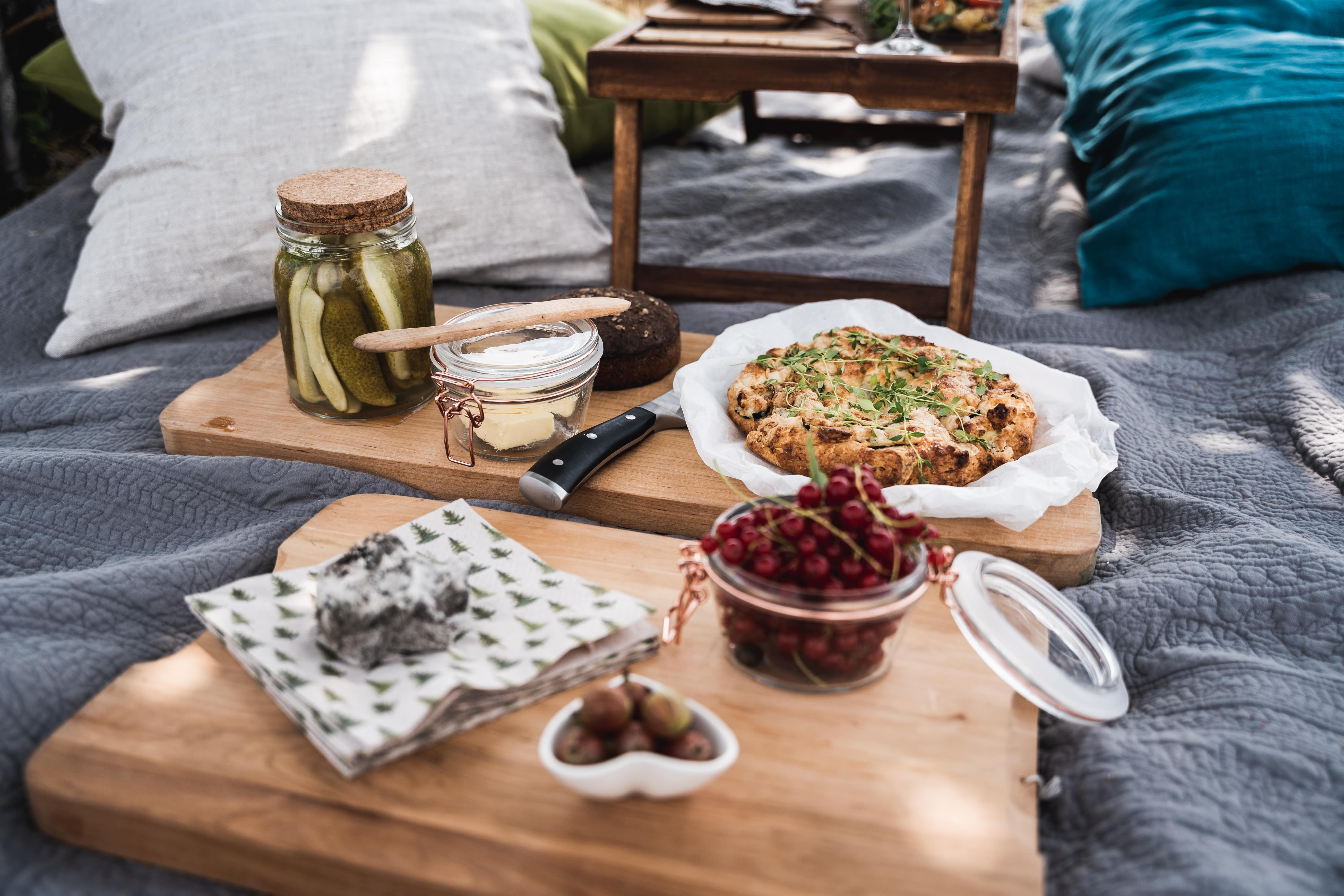 Picnic with typical Estonian island food on Muhu Island